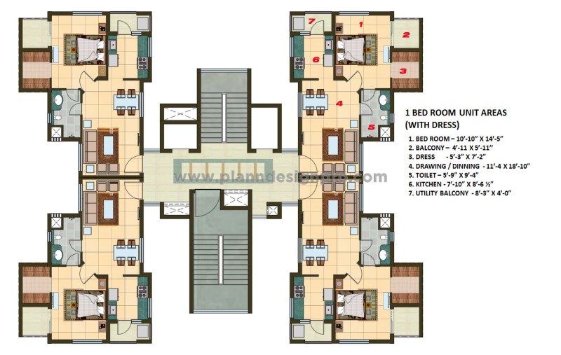 Photoshop Rendered Layout of High-Rise 1 BHK Apartments